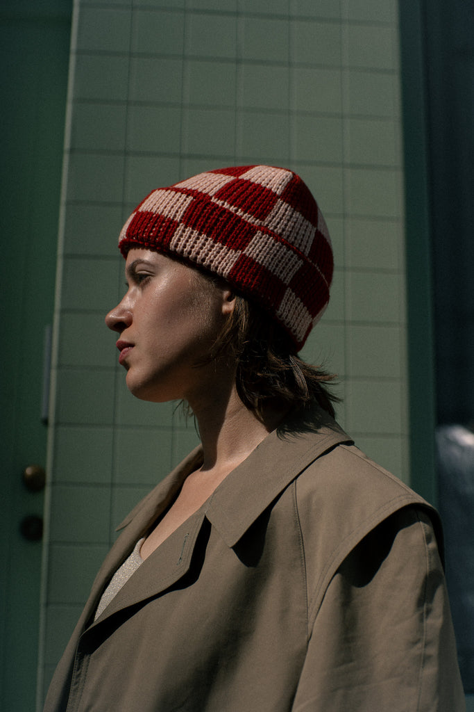 Checkered Merino Beanie - Yellow / Khaki - Escuyer