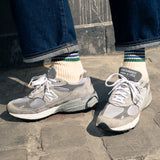 Escuyer Men's striped socks worn with New Balance sneakers — 5 Stripes collection, made in Portugal
