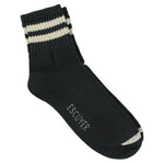 Escuyer Men Striped Ankle Socks in Off Black and Ecru — cotton blend, hand-linked toe, made in Portugal