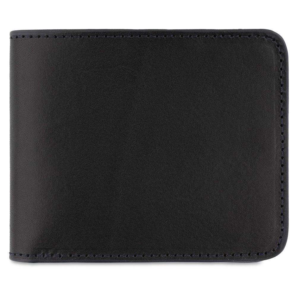 Escuyer black billfold wallet — Italian vegetable tanned leather exterior, front view