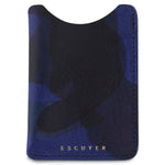 Escuyer blue camouflage card sleeve — thinnest leather wallet, hand-dyed Italian veg-tan, front view