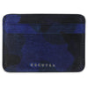 Blue and  black Camouflage-patterned cardholder with 'ESCUYER' branding. Handmade in Portugal from Italian vegetable tanned leather. 