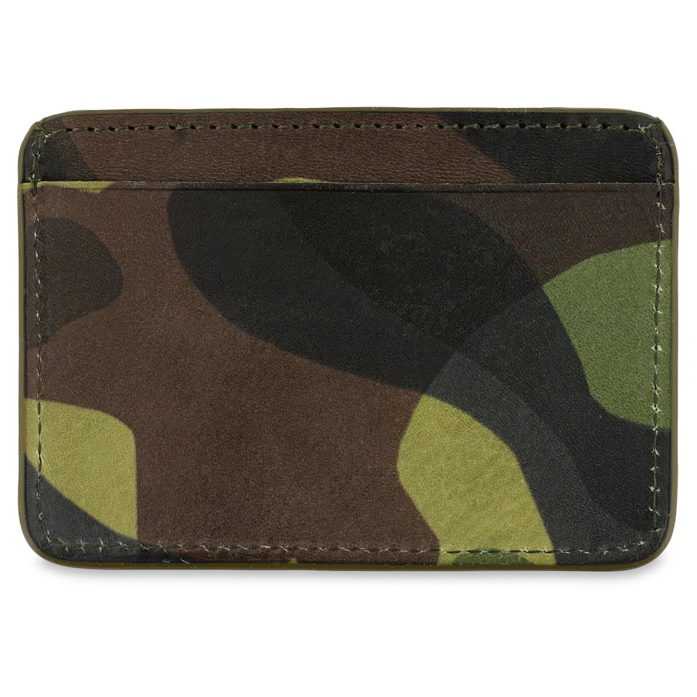 Green, black and brown Camouflage-patterned cardholder. Handmade in Portugal from Italian vegetable tanned leather. 