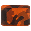 Orange, brown and black Camouflage-patterned cardholder with 'ESCUYER' branding. Handmade in Portugal from Italian vegetable tanned leather. 