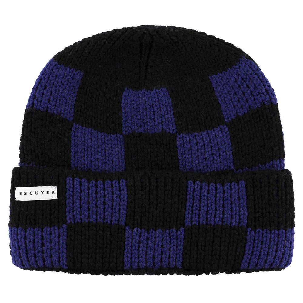 Black and blue checkered merino wool beanie by Escuyer