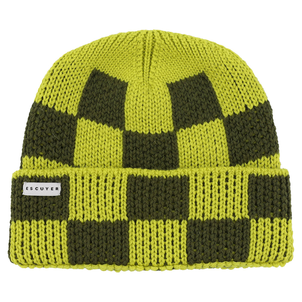 Checkered Merino Beanie - Yellow / Khaki - Escuyer