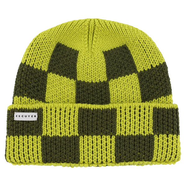 Checkered Merino Beanie - Yellow / Khaki - Escuyer