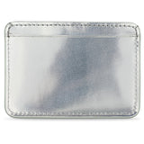 Escuyer argent métallisé iridescent cardholder showing shifting silver tones on vegetable tanned leather