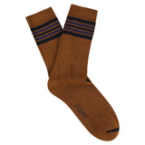 Escuyer Men's 5 Stripes Socks in brown, blue and navy — vintage athletics design, knitted on vintage machines in Portugal