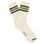 Escuyer Men's 5 Stripes Socks in ecru, blue and yellow — vintage athletics design, knitted on vintage machines in Portugal