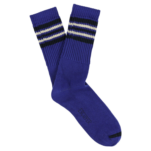 Men 5 Stripes Socks - Bright Blue / Ecru / Navy - Escuyer