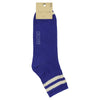 A pair of bright blue ankle socks with ecru stripes at the cuff, displaying the brand name 'Escuyer' on the side.