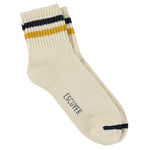 Escuyer Men Striped Ankle Socks in Ecru, Yellow and Blue — cotton blend, hand-linked toe, made in Portugal