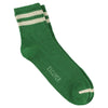 A pair of green ankle socks with ecru stripes on the cuff and the brand name 'ESCUYER' visible on the foot area.