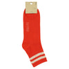 A pair of orange ankle socks with ecru stripes on the cuff and the brand name 'ESCUYER' visible on the foot area.