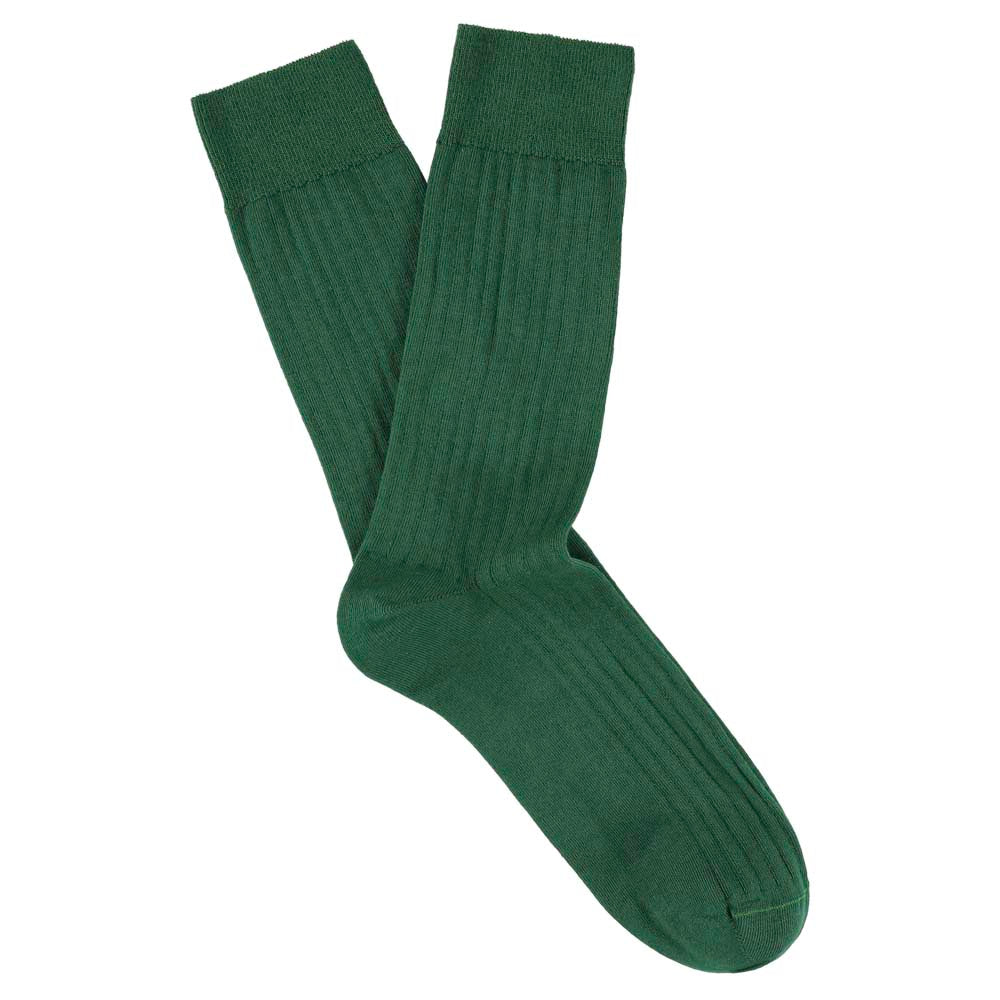 Escuyer Men Classic Ribbed Socks in Green – folded pair on white background