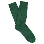 Escuyer Men Classic Ribbed Socks in Green – folded pair on white background