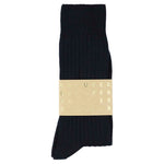 Escuyer Men Classic Ribbed Socks in Navy – label detail, made in Portugal