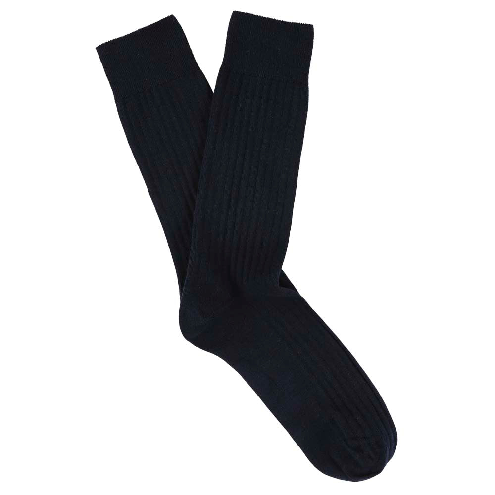Escuyer Men Classic Ribbed Socks in Navy – folded pair on white background