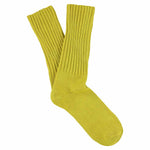 Men's ribbed crew socks in yellow, slub cotton, made in Portugal by Escuyer