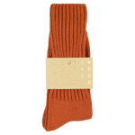 Men's ribbed crew socks in golden orange, slub cotton, made in Portugal by Escuyer