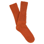 Men's ribbed crew socks in golden orange, slub cotton, made in Portugal by Escuyer