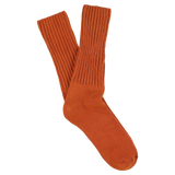 Men's ribbed crew socks in golden orange, slub cotton, made in Portugal by Escuyer