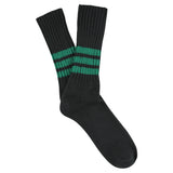 Men's striped crew socks in off black and green, slub cotton, made in Portugal by Escuyer