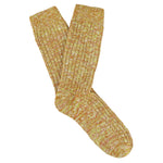Yellow and orange melange crew socks by Escuyer, slub-knit combed cotton