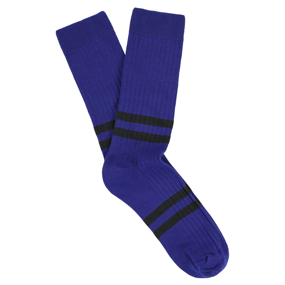 Men's Striped Socks Electric Blue & Black — Italian Cotton, Made in Portugal — Escuyer