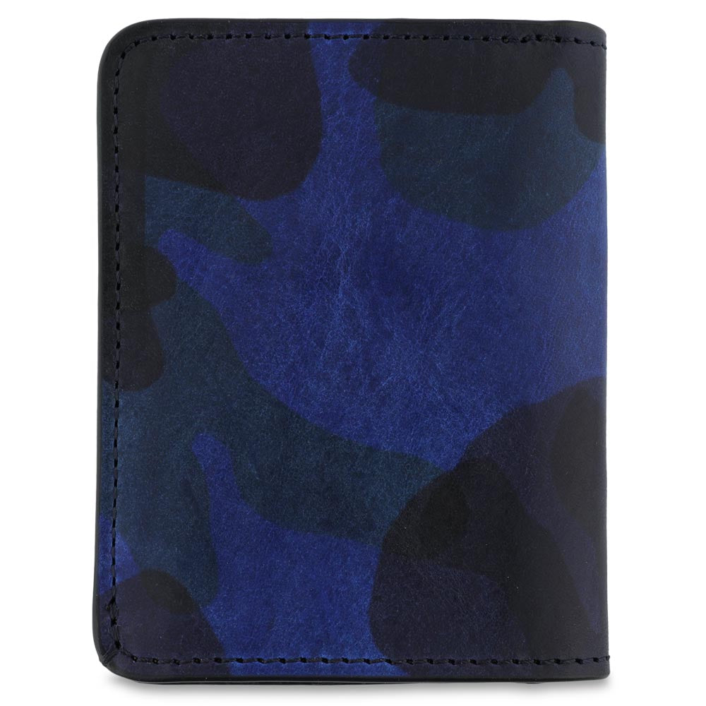 Blue slim camouflage leather  wallet. Handmade in Portugal from Italian vegetable tanned leather