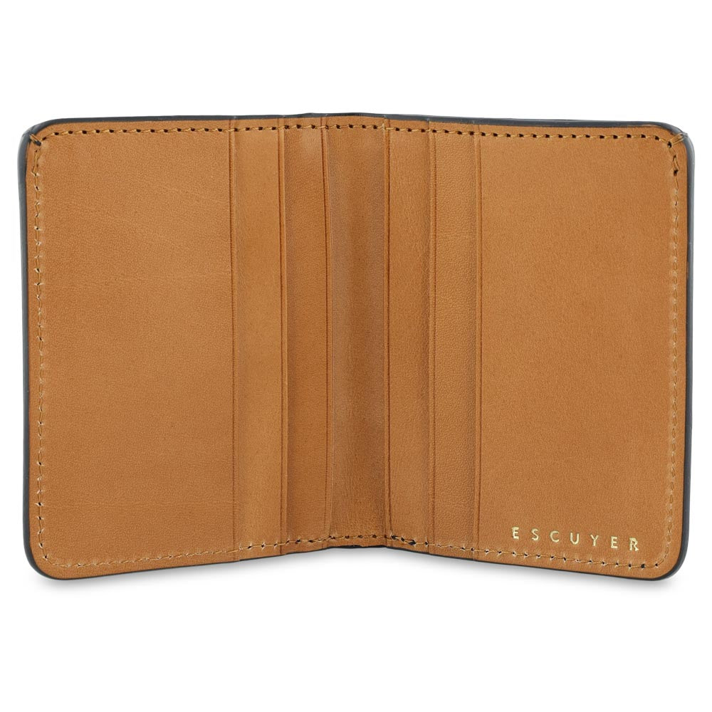 Blue slim camouflage leather  wallet. Handmade in Portugal from Italian vegetable tanned leather. With the interior in natural leather with 'ESCUYER' branding