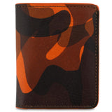 Escuyer orange camouflage slim wallet — hand-dyed Italian full-grain veg-tan leather, front view