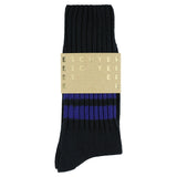 Men's striped crew socks in blue and bright blue, slub cotton, made in Portugal by Escuyer
