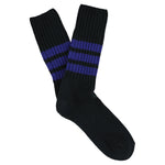 Men's striped crew socks in blue and bright blue, slub cotton, made in Portugal by Escuyer
