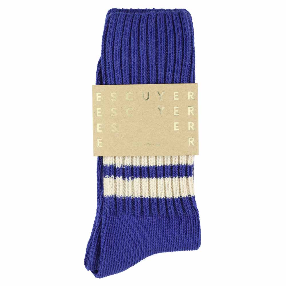 Men Stripes Crew Socks - Vintage Blue / Ecru - Escuyer