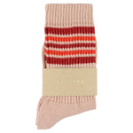 Escuyer Women's 5 Stripes Socks pink red orange — hand-linked toe, soft Italian cotton yarn, made in Portugal