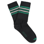 Escuyer Women's 5 Stripes Socks in black, green and ecru — vintage athletics design, knitted on vintage machines in Portugal