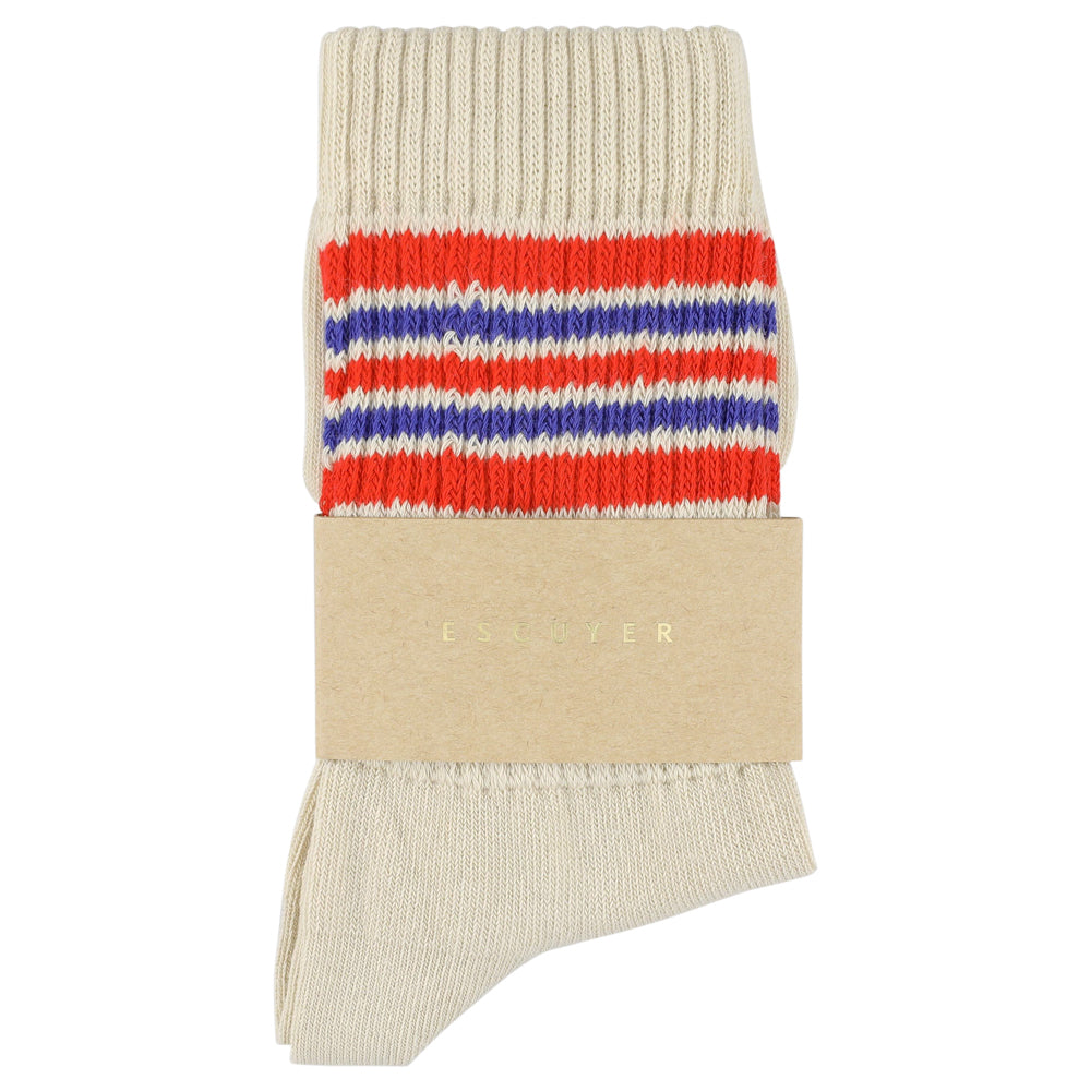 Women 5 Stripes Socks - Ecru / Orange / Blue