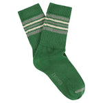 Escuyer Women's 5 Stripes Socks in green, agave and sand — vintage athletics design, knitted on vintage machines in Portugal