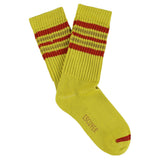 Escuyer Women's 5 Stripes Socks in yellow and red — vintage athletics design, knitted on vintage machines in Portugal