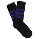 Women's striped crew socks in blue and bright blue, slub cotton, made in Portugal by Escuyer