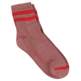 Escuyer Women Striped Ankle Socks in Dark Rose and Red — cotton blend, hand-linked toe, made in Portugal