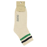 Close-up of Escuyer Women Striped Ankle Socks Ecru / Blue / Green — nature-inspired stripe at the cuff