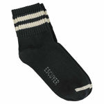 Escuyer Women Striped Ankle Socks in Off Black and Ecru — cotton blend, hand-linked toe, made in Portugal