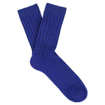 Escuyer women's cashmere crew socks in Bold Blue — mid-calf crew cut, premium cashmere and virgin wool blend, handmade in Portugal
