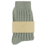 Close-up of Escuyer Light Green women's cashmere crew socks — 10% cashmere, 38% virgin wool, GRS certified recycled polyamide