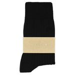 Escuyer Women Classic Ribbed Socks in Black – label detail, made in Portugal