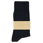 Escuyer Women Classic Ribbed Socks in Navy – label detail, made in Portugal