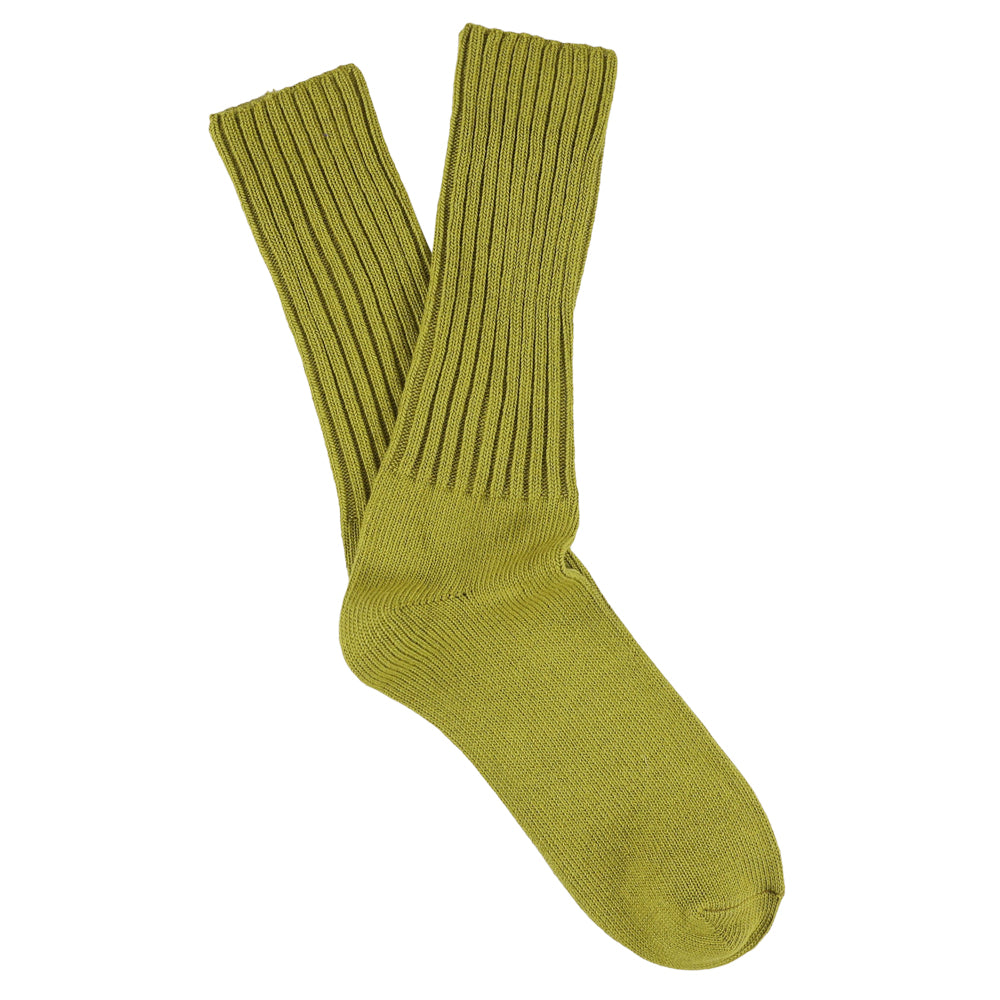 Women's ribbed crew socks in sand, slub cotton, made in Portugal by Escuyer